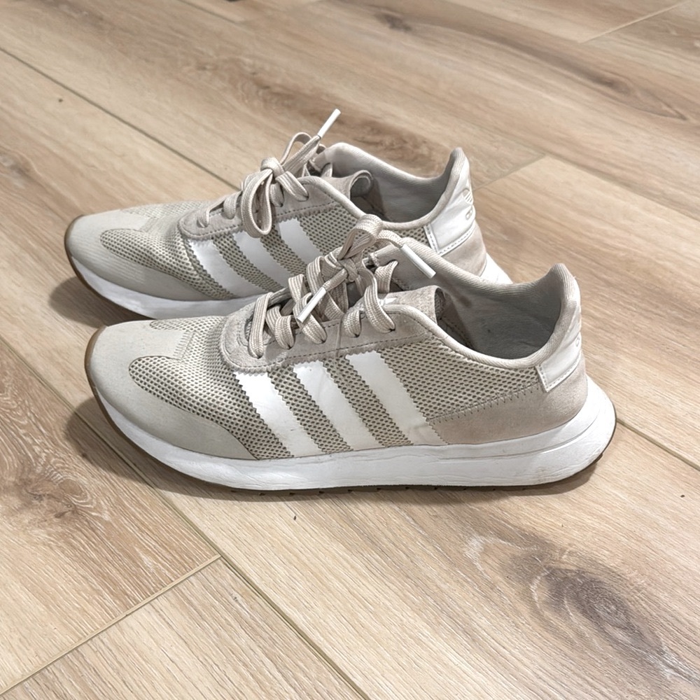 Adidas Tan and White Sneakers Size 9